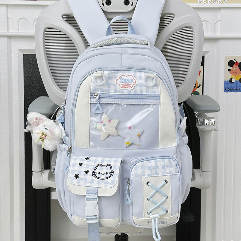 New Style School Bag for Girls, Japanese-Style, Cute Dopamine Color-Blocking, College Style, Multi-Compartment Backpack for Primary and Secondary School Students
