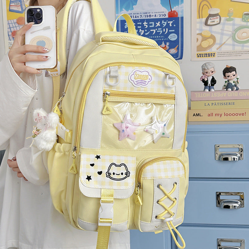 New Style School Bag for Girls, Japanese-Style, Cute Dopamine Color-Blocking, College Style, Multi-Compartment Backpack for Primary and Secondary School Students