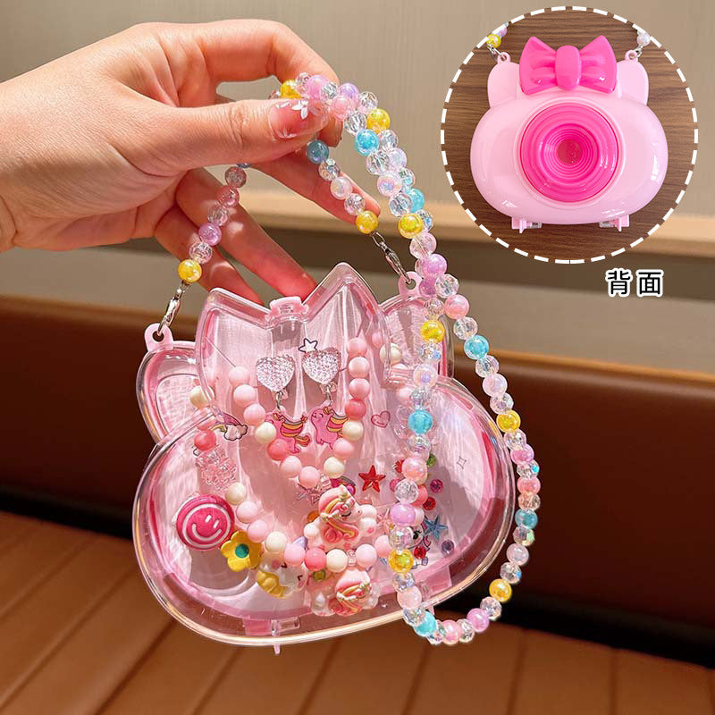 Creative Camera Backpack Children Jewelry suit Princess Necklace Hairpin Earrings Combination Accessories Kindergarten Gift