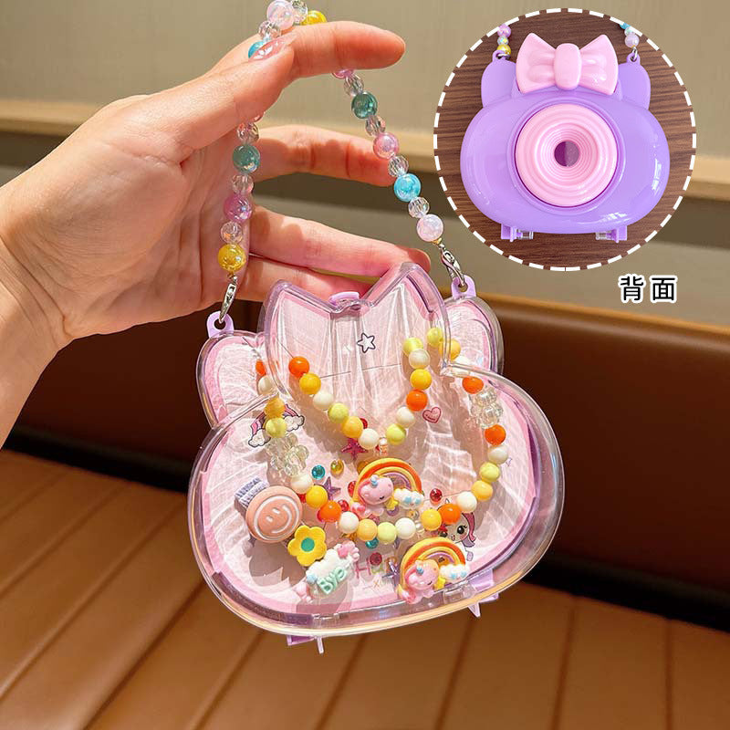 Creative Camera Backpack Children Jewelry suit Princess Necklace Hairpin Earrings Combination Accessories Kindergarten Gift