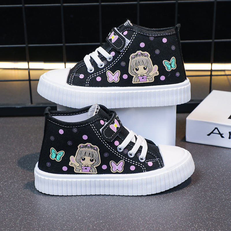 Girls' Canvas Shoes Cloth Shoes Children's 2024 Non-slip New Style White Shoes Soft Sole Casual High-top Board Shoes for Spring and Autumn