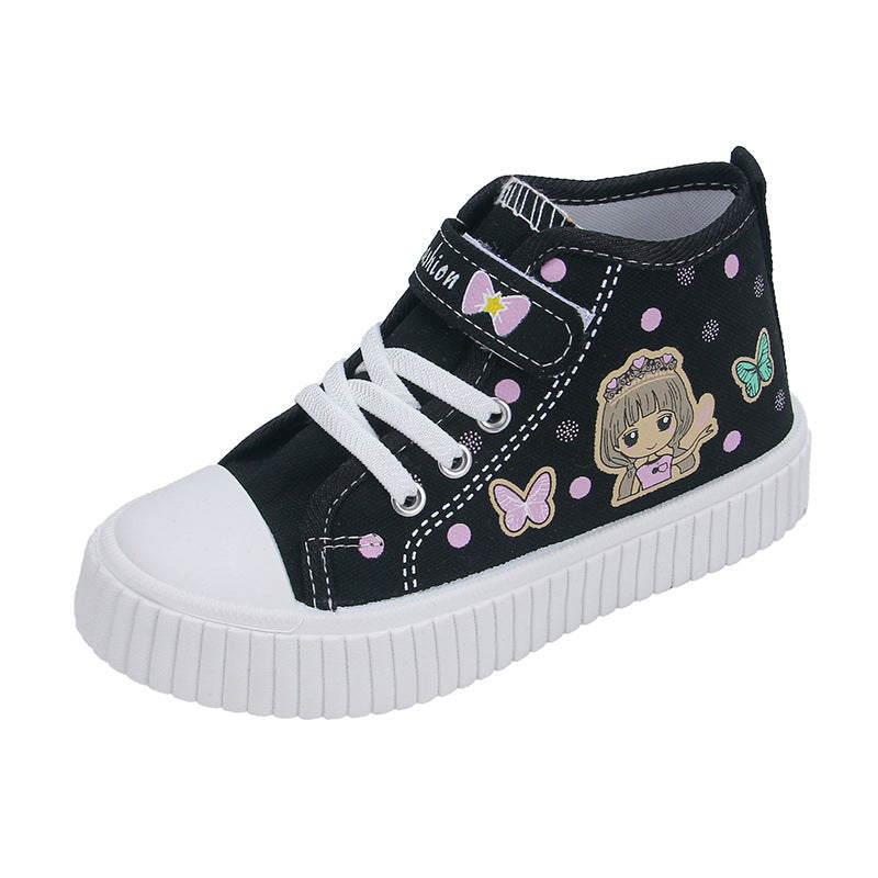 Girls' Canvas Shoes Cloth Shoes Children's 2024 Non-slip New Style White Shoes Soft Sole Casual High-top Board Shoes for Spring and Autumn