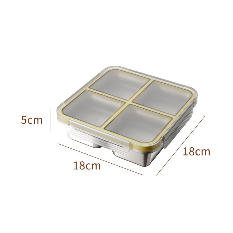 304 Stainless Steel Fresh-Keeping Box, Compartmentalized Lunch Box, Odor-Proof Sealed Box, Bento Box, Snack Box, Four-Compartment Weight Loss Meal Box
