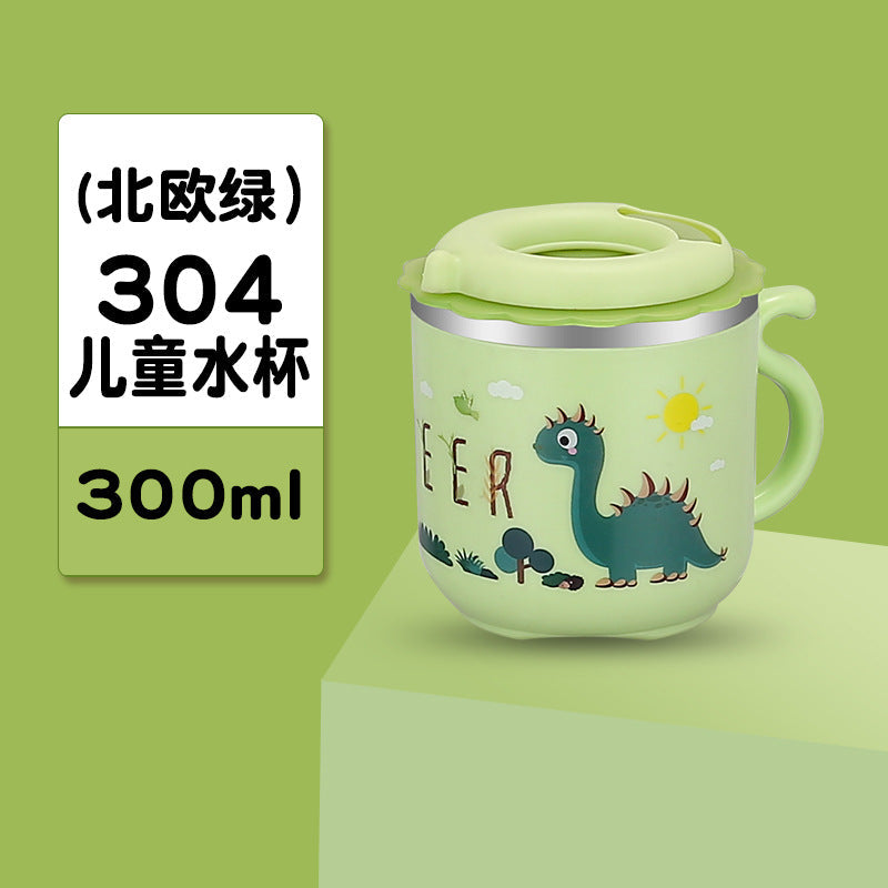 304 stainless steel water cup with straw kindergarten Cup double-layer cute children's milk cup small yellow duck gift