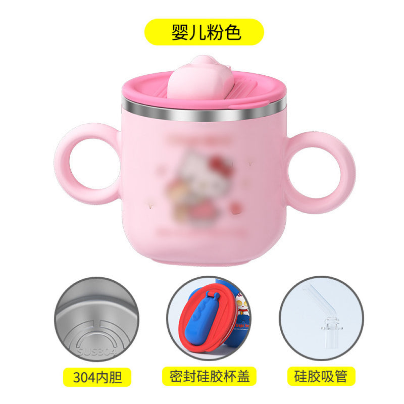 304 stainless steel water cup with straw kindergarten Cup double-layer cute children's milk cup small yellow duck gift