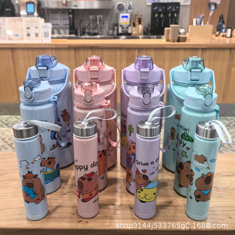 Cartoon Large Capacity Three-Piece Cup Gradient Cyber Celebrous Plastic Water Cup Sports Kettle Bounce Lid Rainbow Set Cup