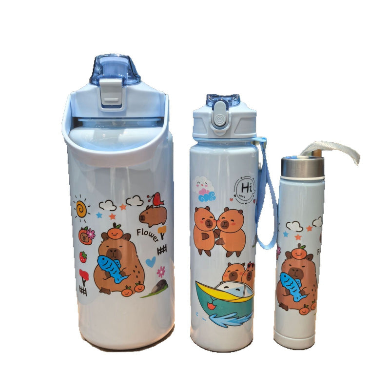 Cartoon Large Capacity Three-Piece Cup Gradient Cyber Celebrous Plastic Water Cup Sports Kettle Bounce Lid Rainbow Set Cup