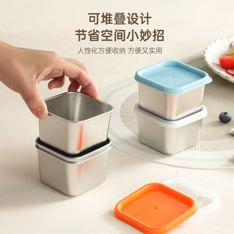 Mini Portable Sauce Cup Seasoning Box Cartoon Bear Plate with Lid Tomato Salad Sauce Cup 304 Stainless Steel