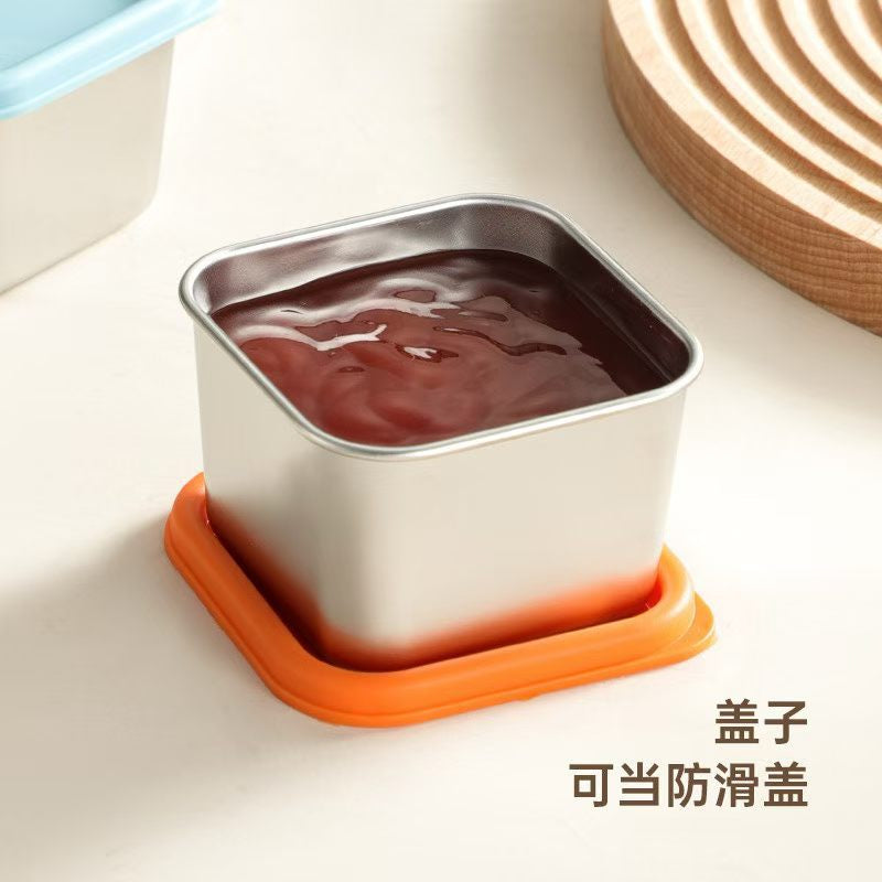 Mini Portable Sauce Cup Seasoning Box Cartoon Bear Plate with Lid Tomato Salad Sauce Cup 304 Stainless Steel