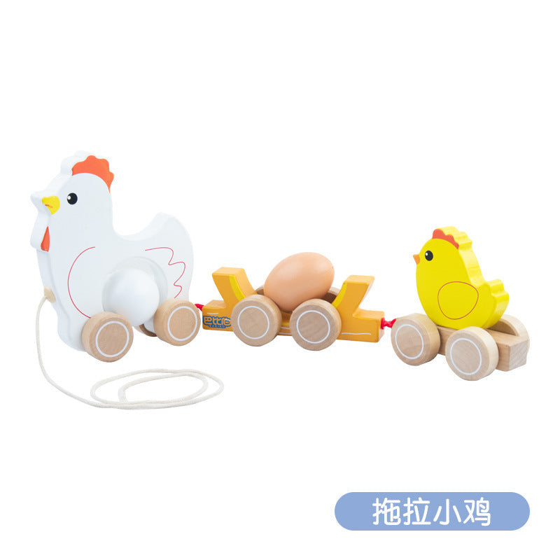 Children's Wooden Animal Trailer Puppy Tractor Shape Cognitive Pull Cord Baby Toddler Toy Stroller