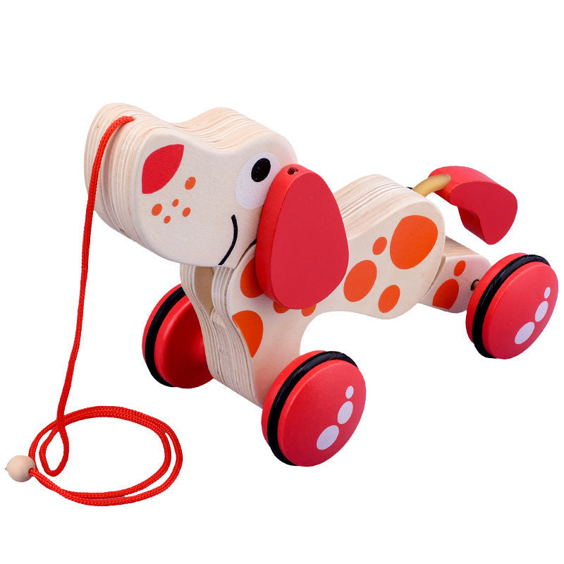 Children's Wooden Animal Trailer Puppy Tractor Shape Cognitive Pull Cord Baby Toddler Toy Stroller