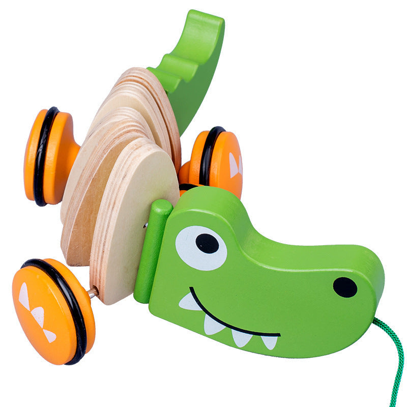 Children's Wooden Animal Trailer Puppy Tractor Shape Cognitive Pull Cord Baby Toddler Toy Stroller