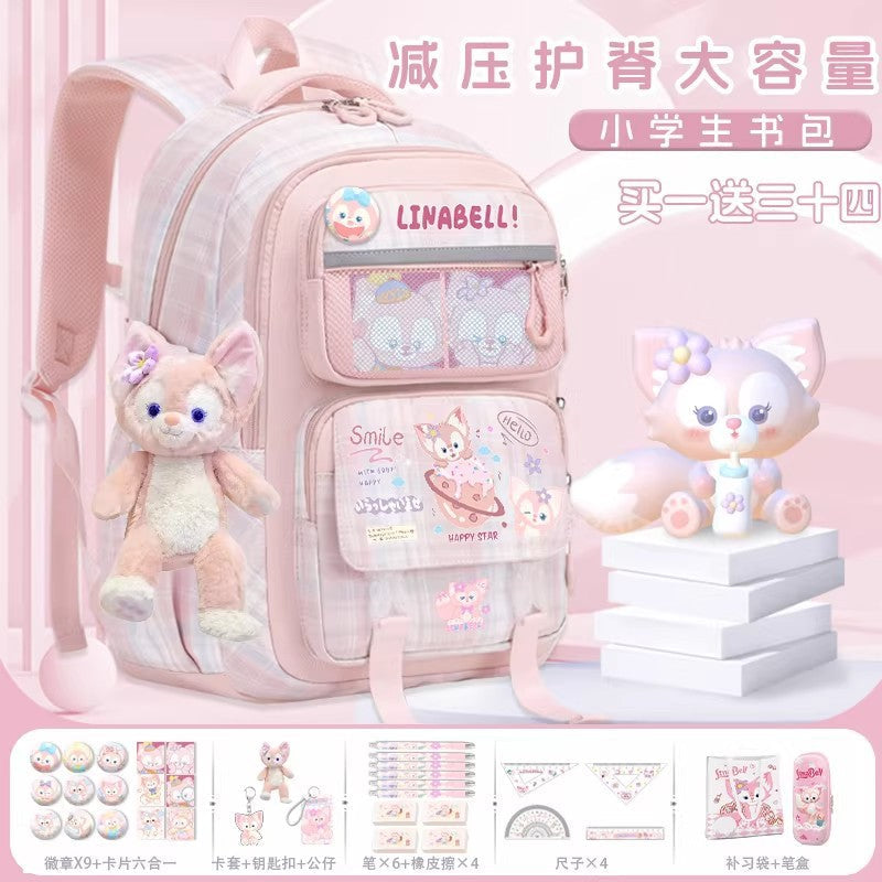 Pink Cartoon School Backpack for Girls, Primary School Orthopedic Support, Lightweight, Large Capacity, Cute Pet Design, Kids Back-to-School Rucksack