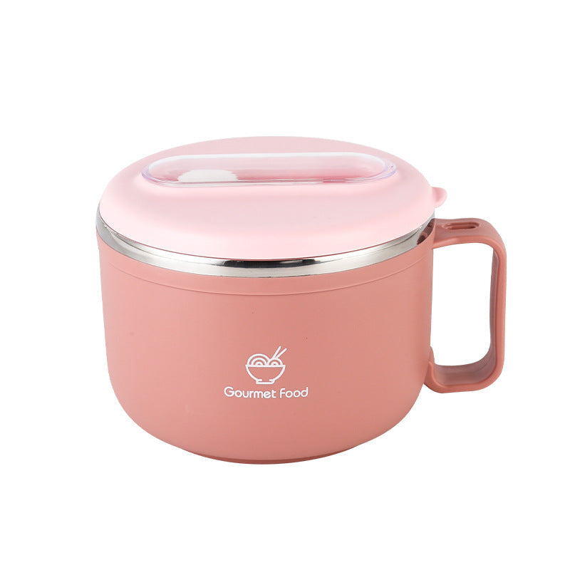 304 Stainless Steel Instant Noodle Bowl with Lid Student Lunch Box Kidsren's Bowl Fruit Salad Bowl Double-Layer Insulated Stainless Steel Bowl