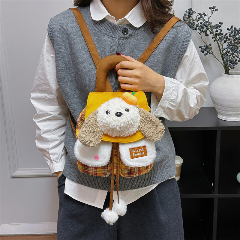 Japanese-Style Ins Cartoon Plush Puppy Backpack, Fashionable New Cute Bag, Girly Travel Toy Bag