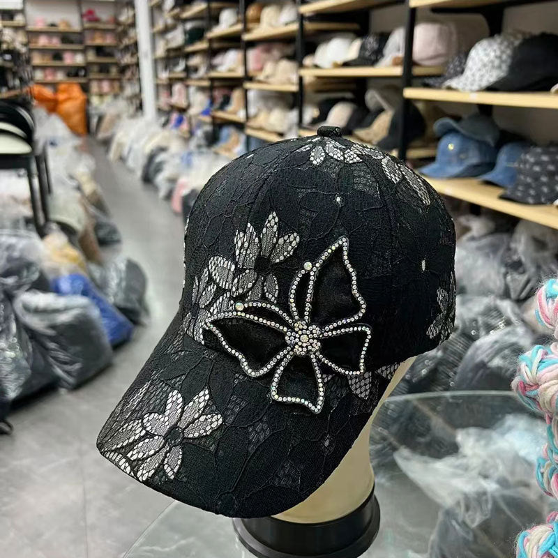 New Small Floral Splicing Lace Breathable Large Brim Mesh Cap Summer Casual Popular Peaked Cap Sunshade Baseball Cap