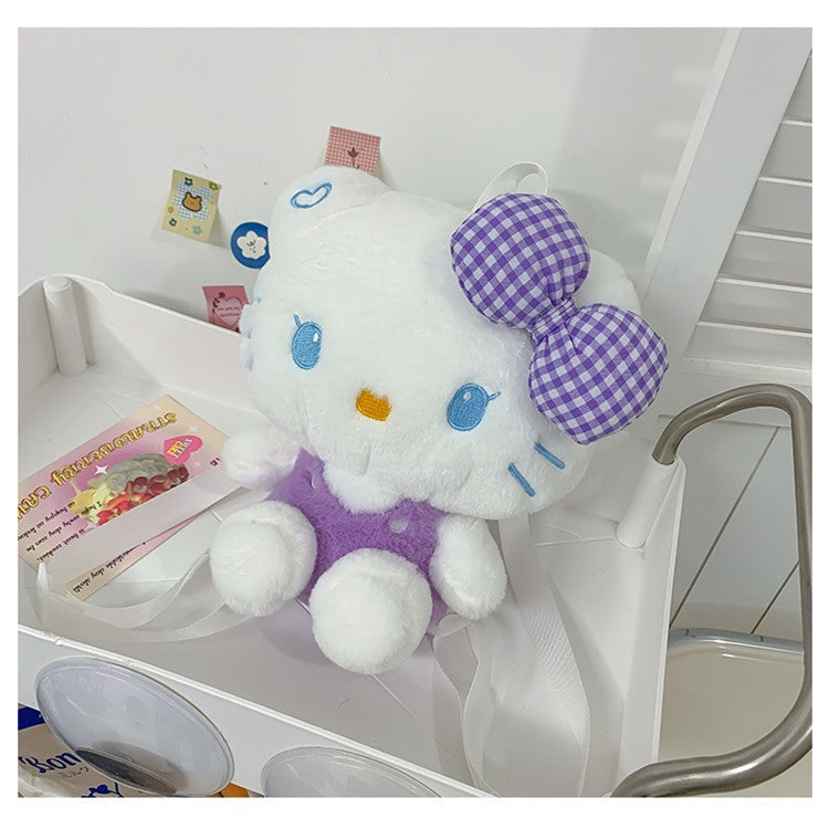 Adorable Soft Plush 3D Doll Backpack Sweet Cartoon Bow Cat Plush Bag Korean-Style Girls’ Mini Rucksack