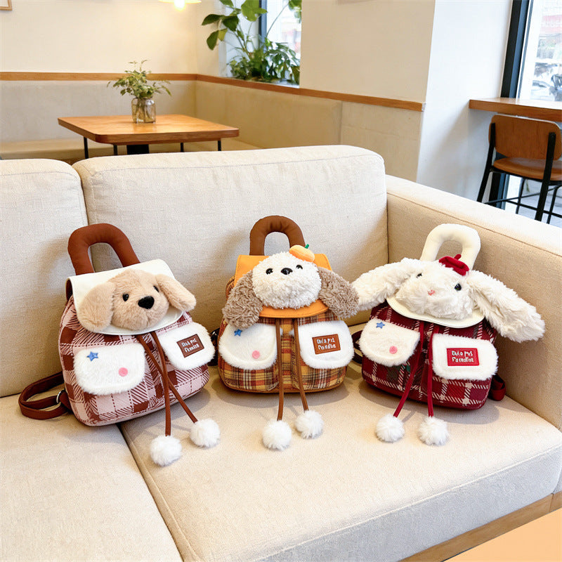 Japanese-Style Ins Cartoon Plush Puppy Backpack, Fashionable New Cute Bag, Girly Travel Toy Bag