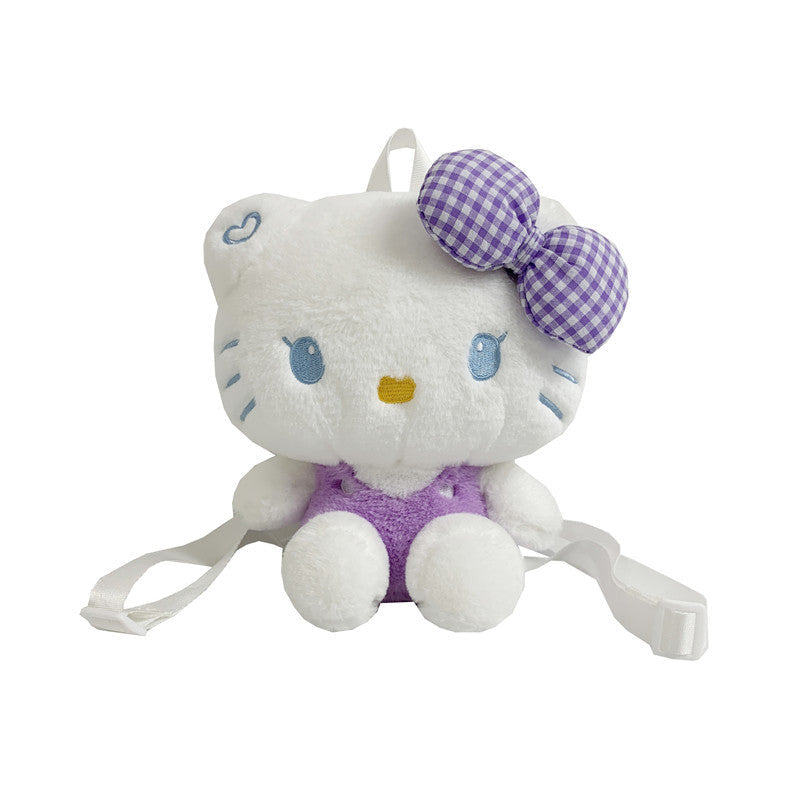 Adorable Soft Plush 3D Doll Backpack Sweet Cartoon Bow Cat Plush Bag Korean-Style Girls’ Mini Rucksack