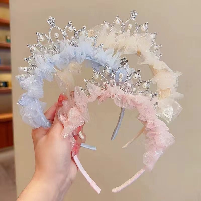 South Korea Bow Crown Children's Hair Band Girls High Sense Princess Temperament Pearl Tassel Headwear Hair Cards Girls