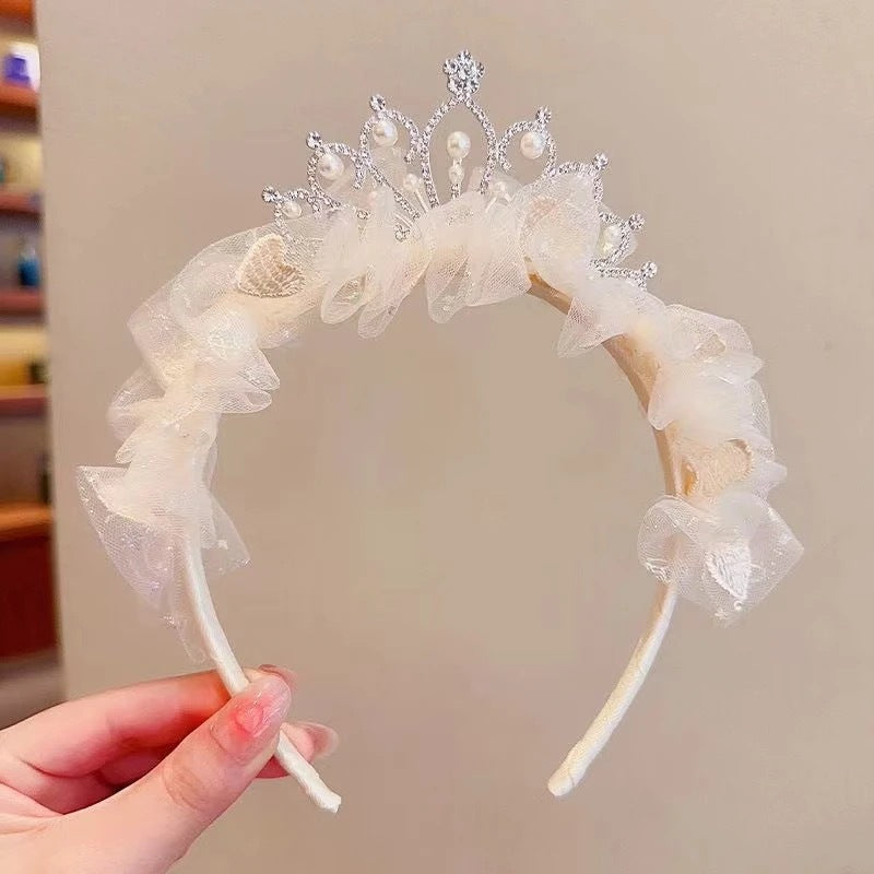 South Korea Bow Crown Children's Hair Band Girls High Sense Princess Temperament Pearl Tassel Headwear Hair Cards Girls