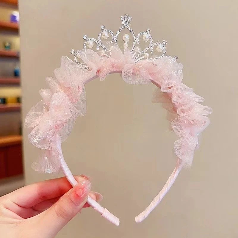 South Korea Bow Crown Children's Hair Band Girls High Sense Princess Temperament Pearl Tassel Headwear Hair Cards Girls