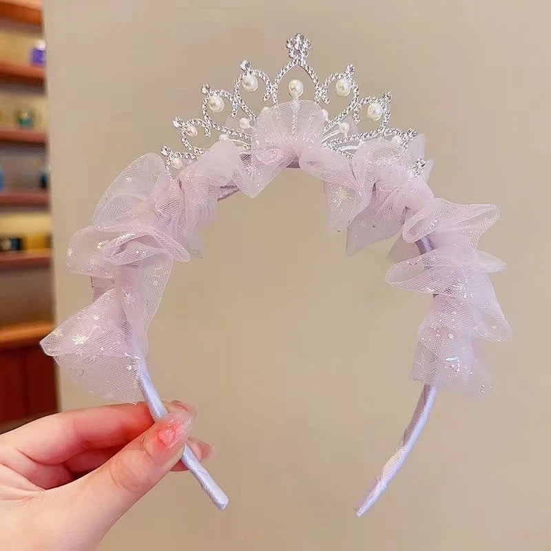 South Korea Bow Crown Children's Hair Band Girls High Sense Princess Temperament Pearl Tassel Headwear Hair Cards Girls