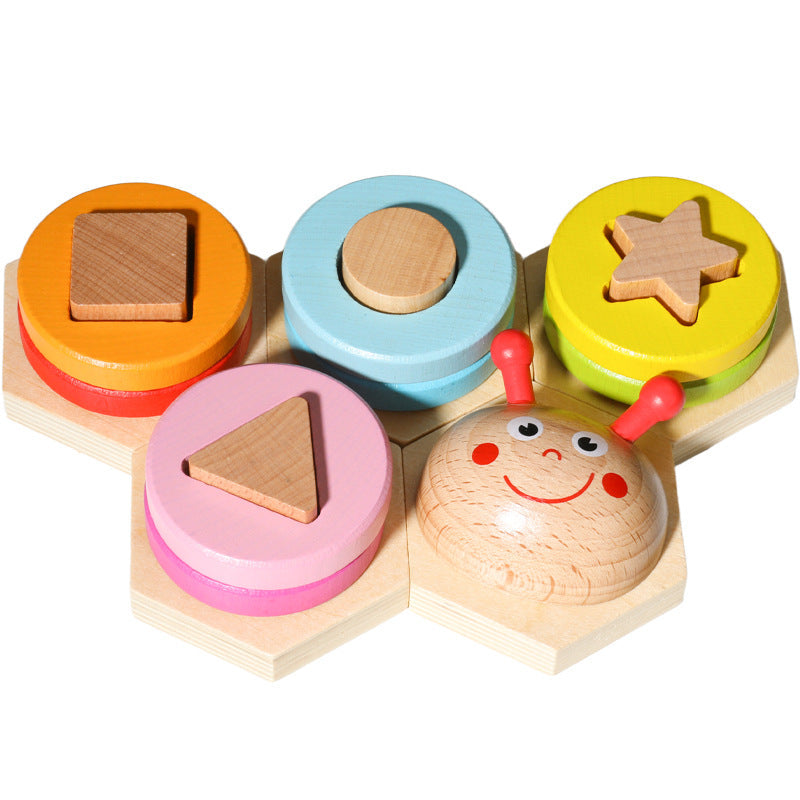 Montessori Early Education Geometric Caterpillar Set of Columns for Children, Educational Graphic Assembly Blocks, Shape Recognition Toys for Ages 1-3
