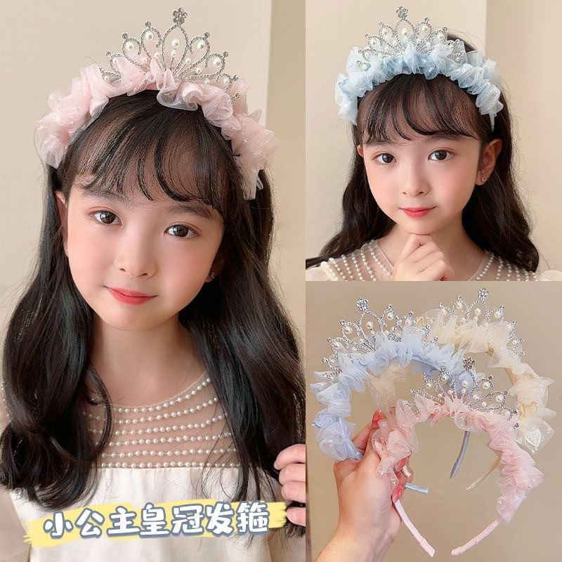 South Korea Bow Crown Children's Hair Band Girls High Sense Princess Temperament Pearl Tassel Headwear Hair Cards Girls