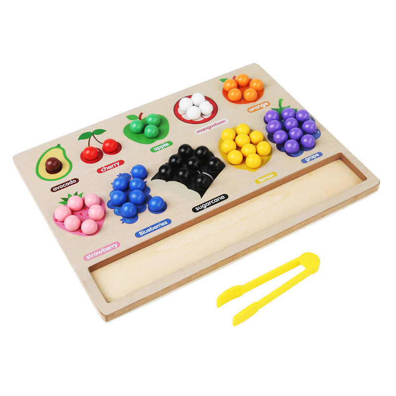 Montessori Wooden Fun Fruit Classification Matching Clip Jewelry Color Recognition Fine Hand Movement Educational Toy