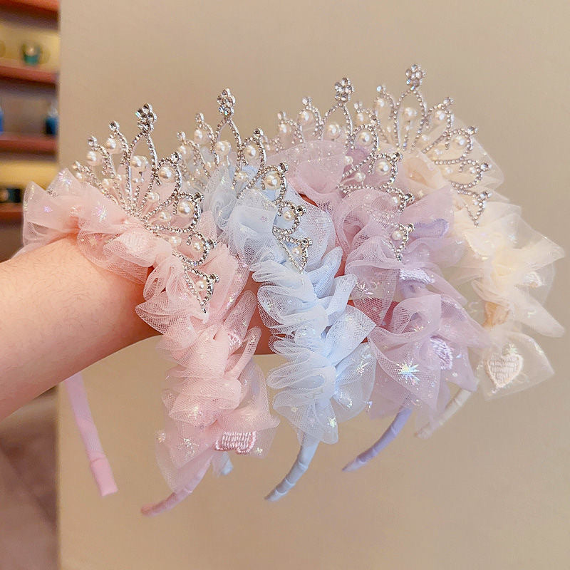 South Korea Bow Crown Children's Hair Band Girls High Sense Princess Temperament Pearl Tassel Headwear Hair Cards Girls