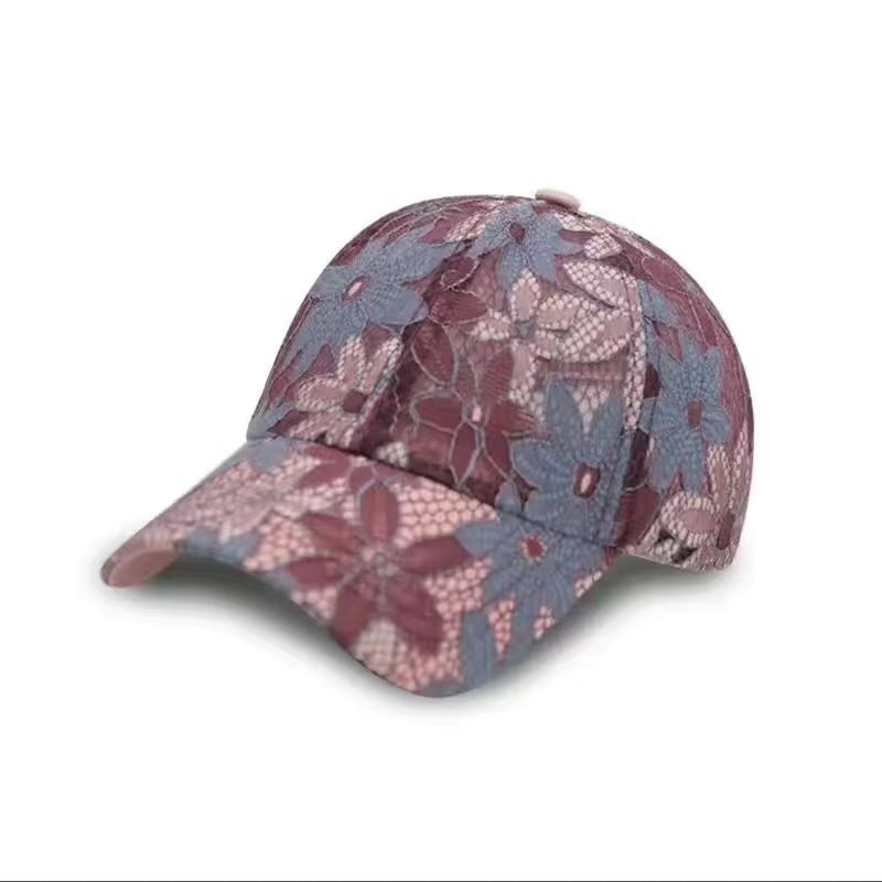 New Small Floral Splicing Lace Breathable Large Brim Mesh Cap Summer Casual Popular Peaked Cap Sunshade Baseball Cap