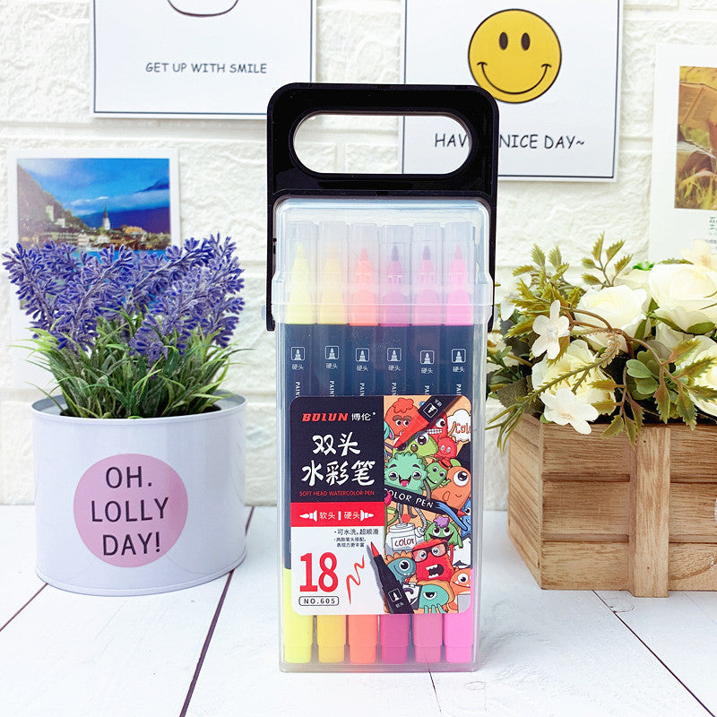 Children's watercolor pen suit double-headed painting color filling graffiti color pen 12/18/24/36 washable painting brush