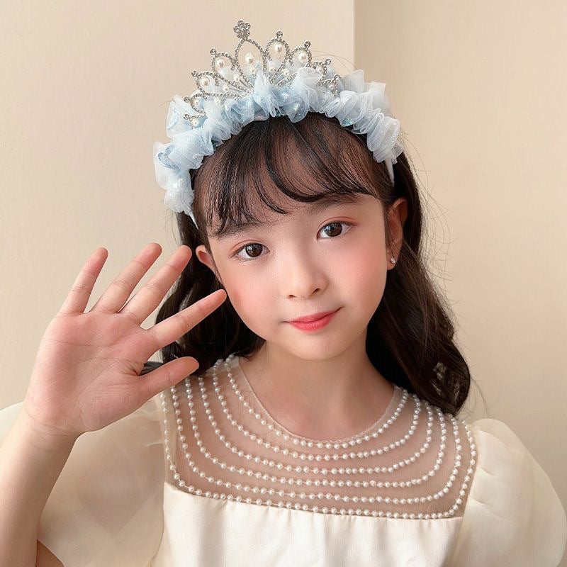 South Korea Bow Crown Children's Hair Band Girls High Sense Princess Temperament Pearl Tassel Headwear Hair Cards Girls
