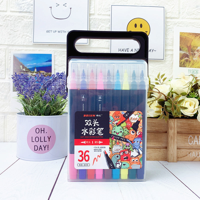 Children's watercolor pen suit double-headed painting color filling graffiti color pen 12/18/24/36 washable painting brush