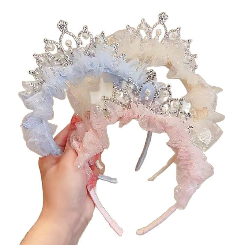 South Korea Bow Crown Children's Hair Band Girls High Sense Princess Temperament Pearl Tassel Headwear Hair Cards Girls