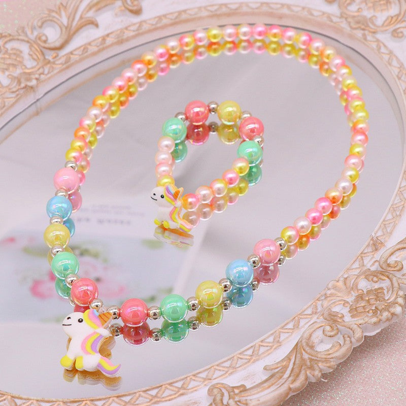 Children's necklace cute cartoon unicorn children's jewelry suit little girl necklace bracelet jewelry baby accessories