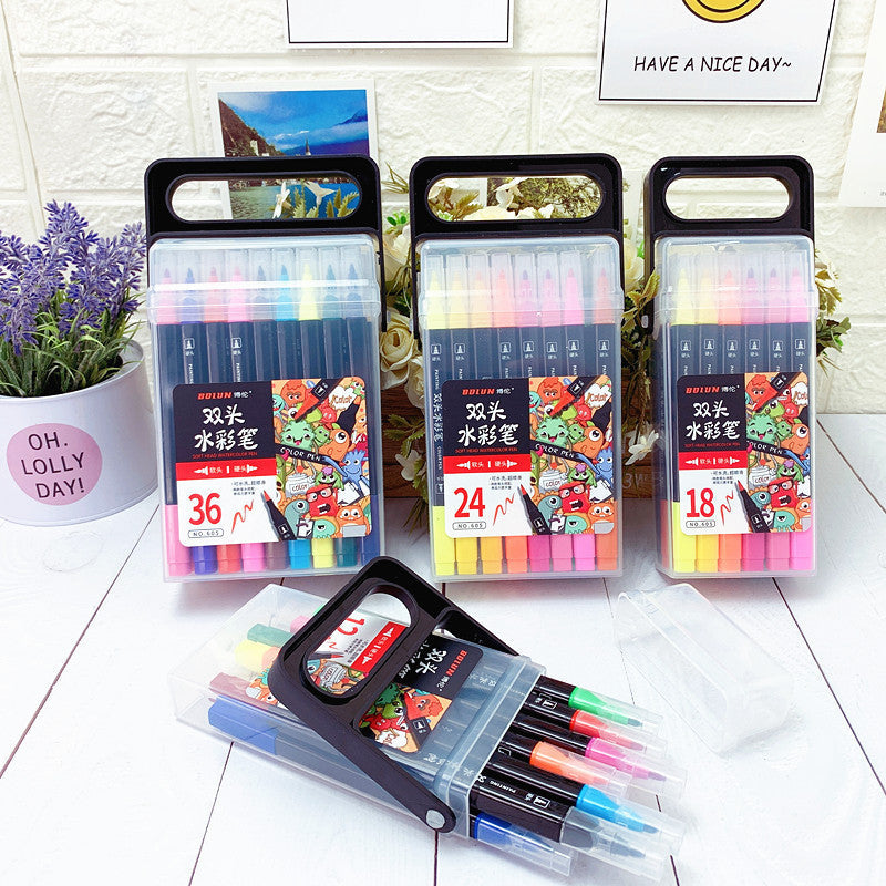 Children's watercolor pen suit double-headed painting color filling graffiti color pen 12/18/24/36 washable painting brush