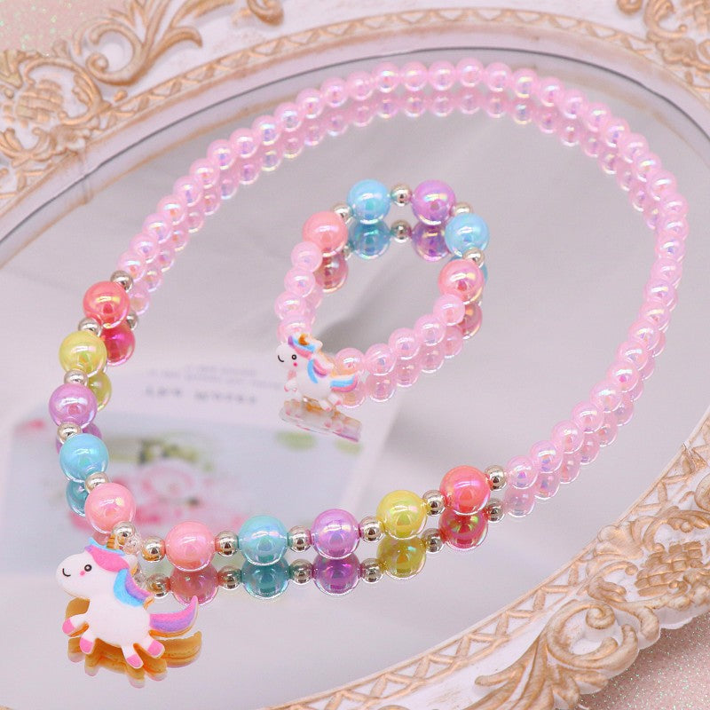 Children's necklace cute cartoon unicorn children's jewelry suit little girl necklace bracelet jewelry baby accessories