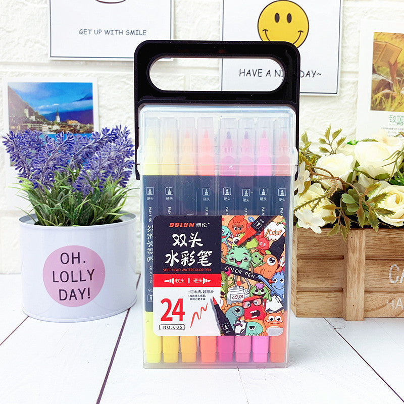 Children's watercolor pen suit double-headed painting color filling graffiti color pen 12/18/24/36 washable painting brush
