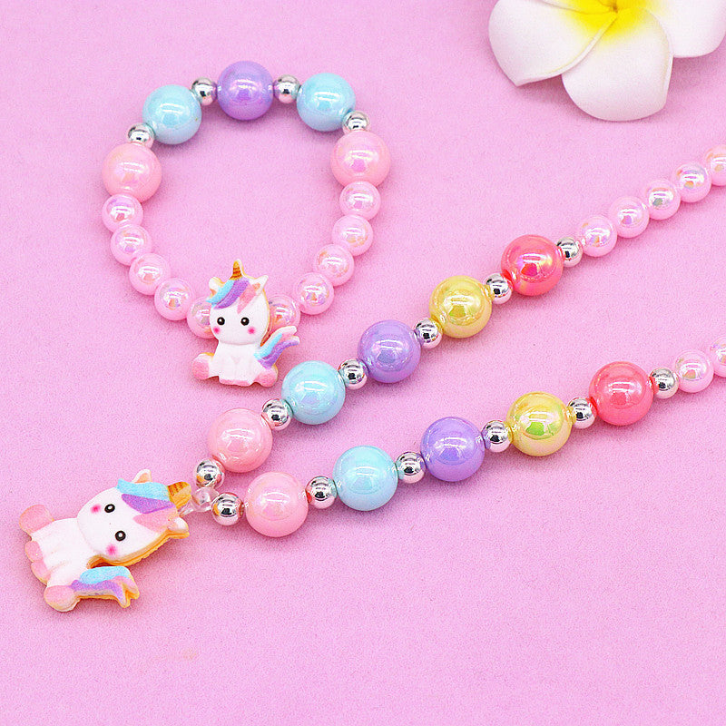 Children's necklace cute cartoon unicorn children's jewelry suit little girl necklace bracelet jewelry baby accessories