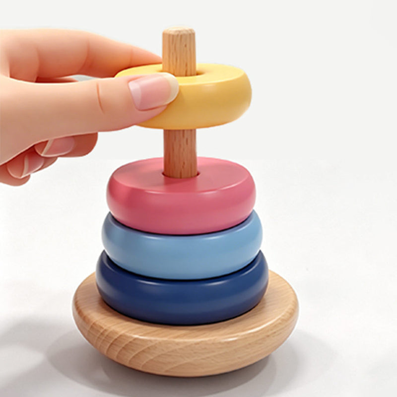 New Wooden Children's Early Education Three-Piece Set: Shape Matching Intelligence Box, Rainbow Stacking Column, and Little Deer Bead-Winding Cart Toy