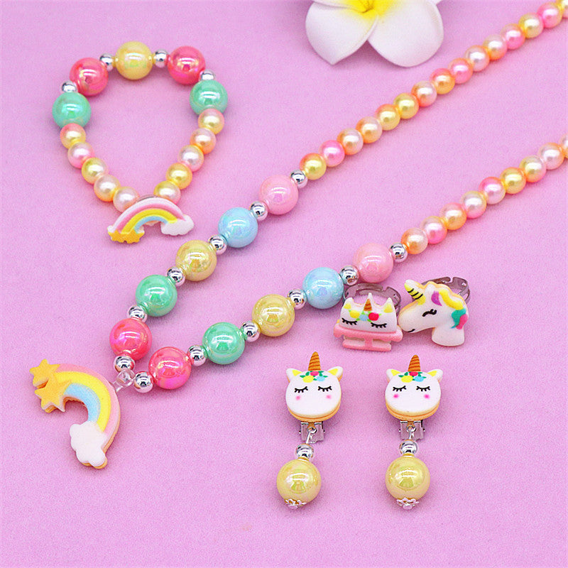 Children's necklace cute cartoon unicorn children's jewelry suit little girl necklace bracelet jewelry baby accessories