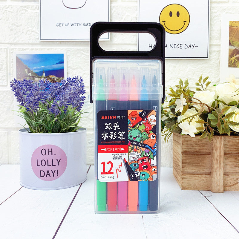 Children's watercolor pen suit double-headed painting color filling graffiti color pen 12/18/24/36 washable painting brush