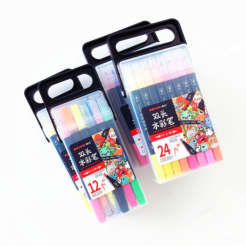 Children's watercolor pen suit double-headed painting color filling graffiti color pen 12/18/24/36 washable painting brush