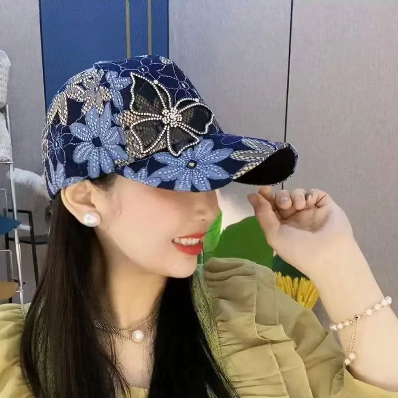 New Small Floral Splicing Lace Breathable Large Brim Mesh Cap Summer Casual Popular Peaked Cap Sunshade Baseball Cap