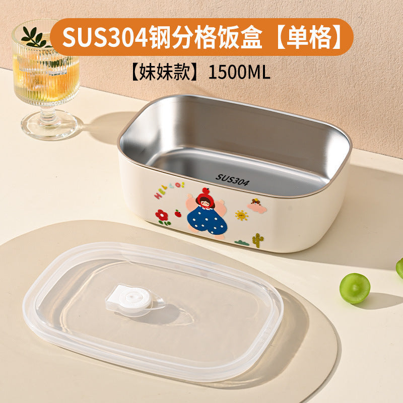 304 Stainless Steel Lunch Box for Students, High-Looking Cartoon Lunch Box for Office Workers, Microwaveable Compartmented Japanese Lunch Box