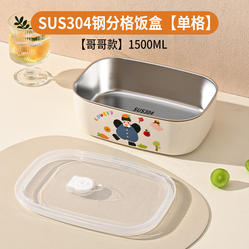 304 Stainless Steel Lunch Box for Students, High-Looking Cartoon Lunch Box for Office Workers, Microwaveable Compartmented Japanese Lunch Box