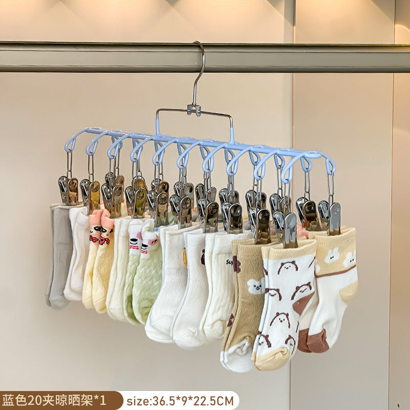 Children's Multi-Clip Baby Clothes Hanger, Baby Bibs, Socks Drying Rack, Hat Hook, Sock Drying Gadget