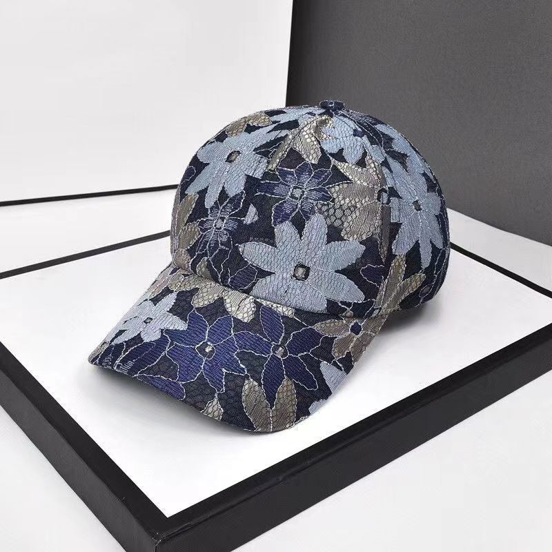 New Small Floral Splicing Lace Breathable Large Brim Mesh Cap Summer Casual Popular Peaked Cap Sunshade Baseball Cap